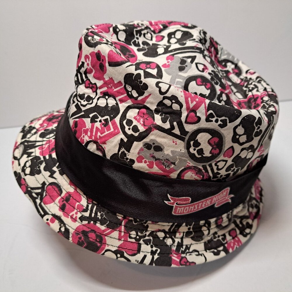 2014 Monster‎ High Fedora Hat Pink Black Skulls Black Bank Animations One Size